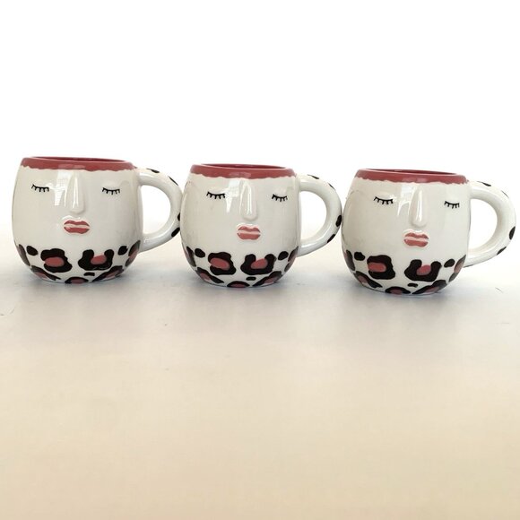 Lang Design Ceramic Espresso Mug Coffee Tea Set of 3 Face Animal Print Demitasse - Picture 3 of 11